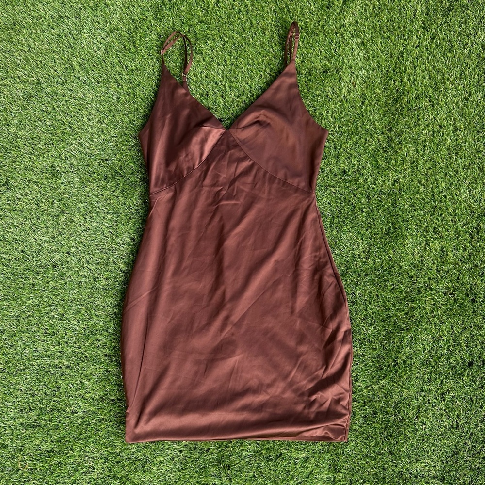 Love You More Satin Mini Dress - Brown